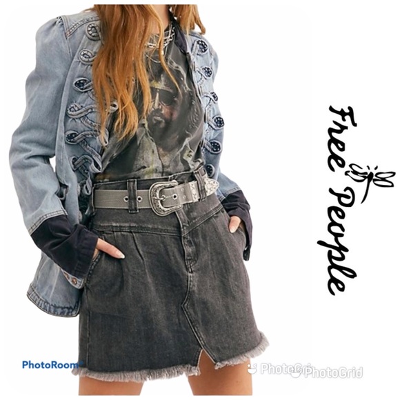 Free People Dresses & Skirts - NWT FREE PEOPLE Distressed Sanded Black Jean Skirt Size 24